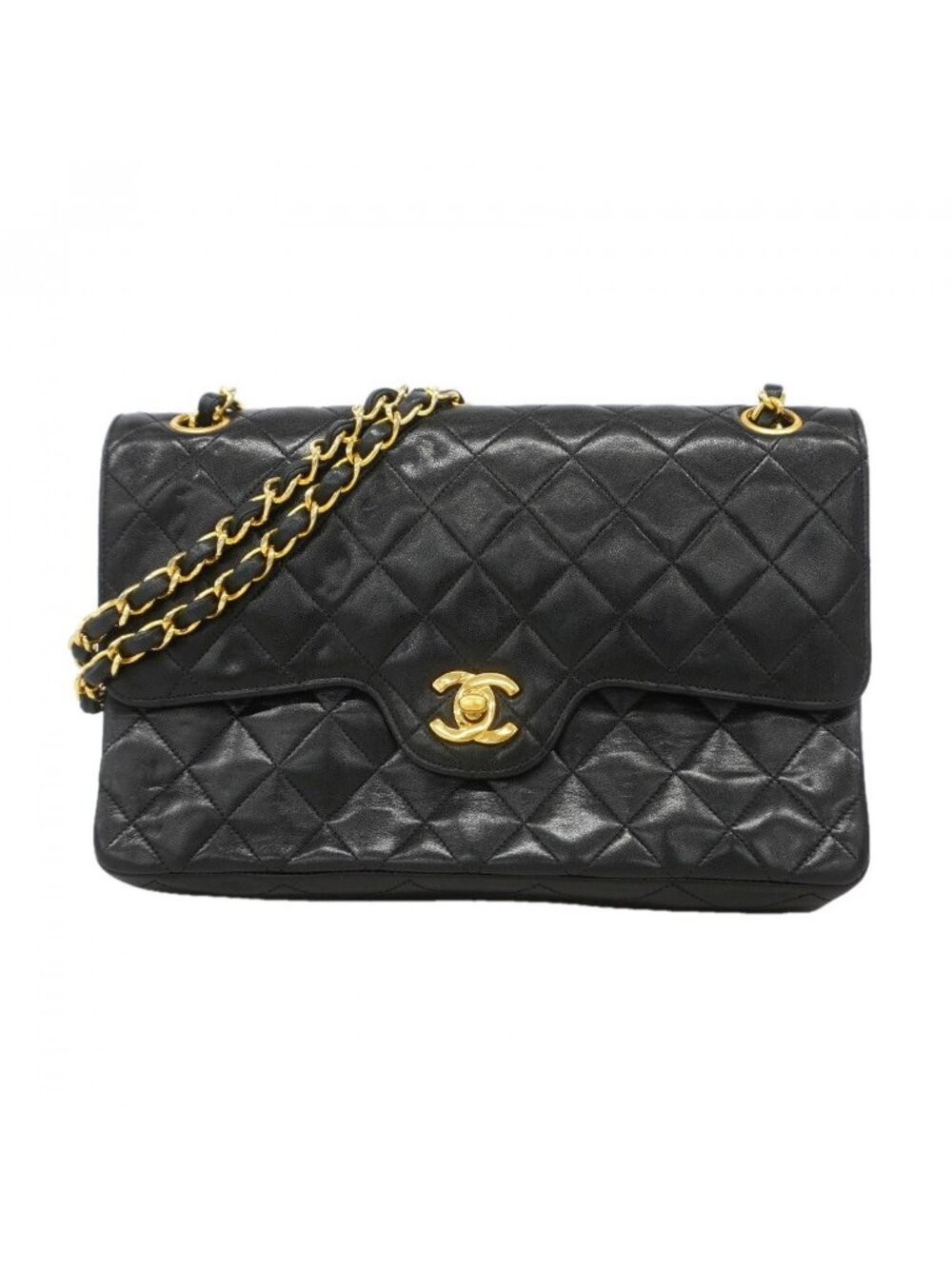 Chanel Shoulder Bag Quilted Lambskin Black Gold